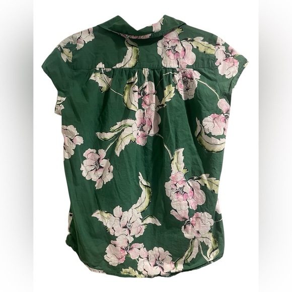 Cat’s Pajamas 100% Cotton Green Floral Button Top Sleepwear Shirt | Women Medium - Picture 2 of 3